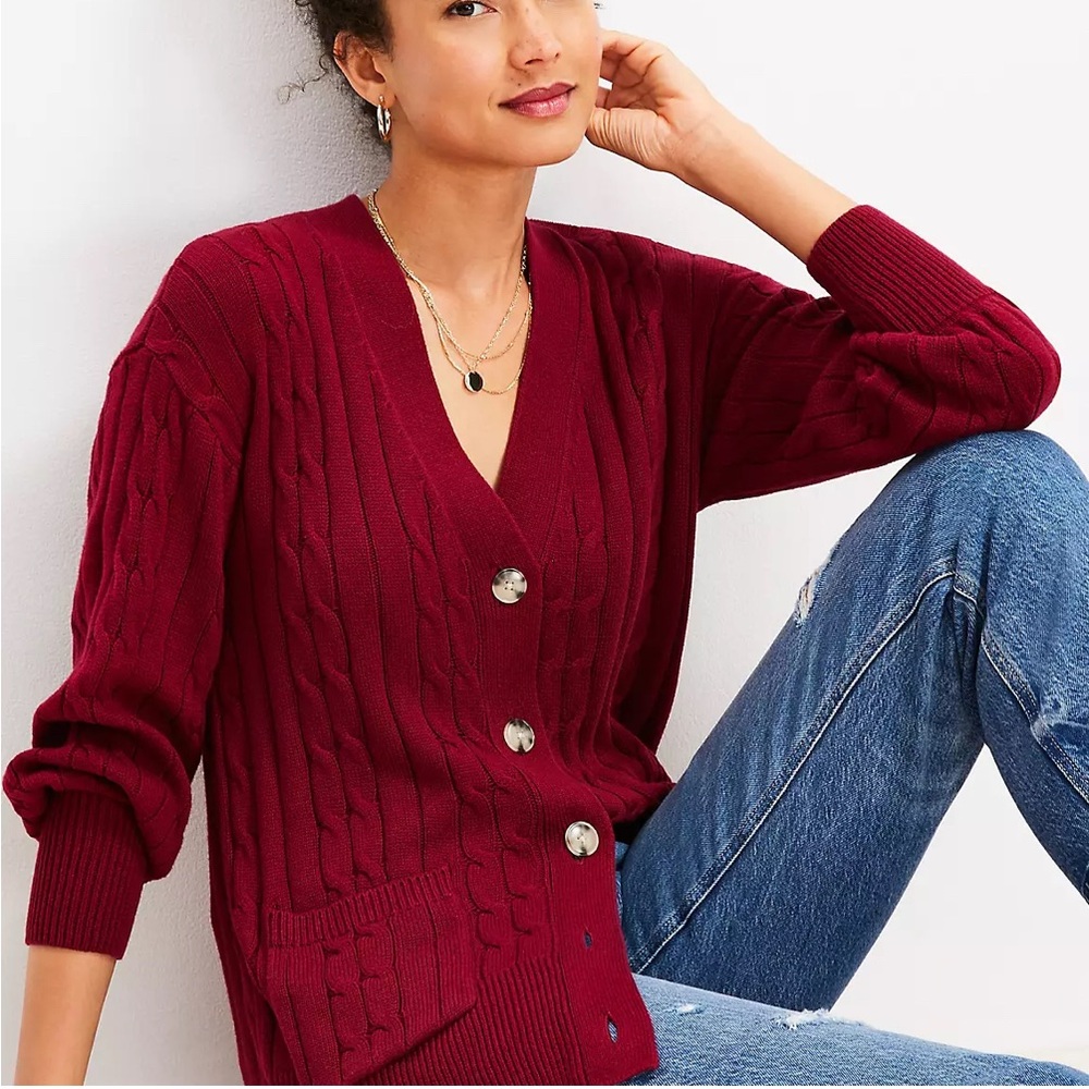 LOFT Cable Pocket V-Neck Cardigan